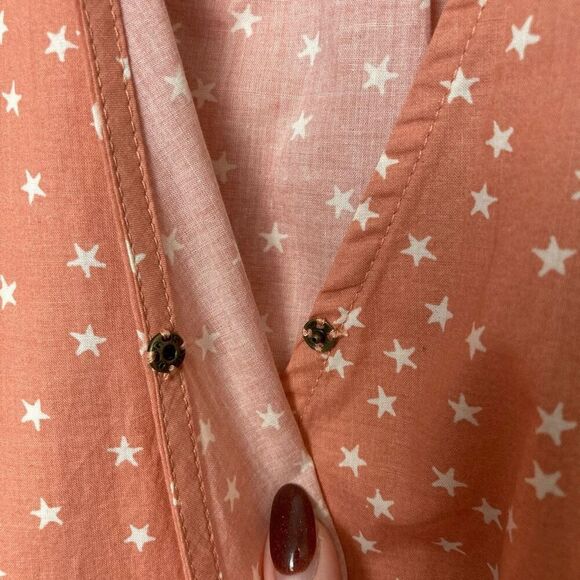 Madewell Star Scatter Wrap Top Peach Blush 100% Cotton 3/4 Sleeve‎ Tie Waist XS - Picture 2 of 10